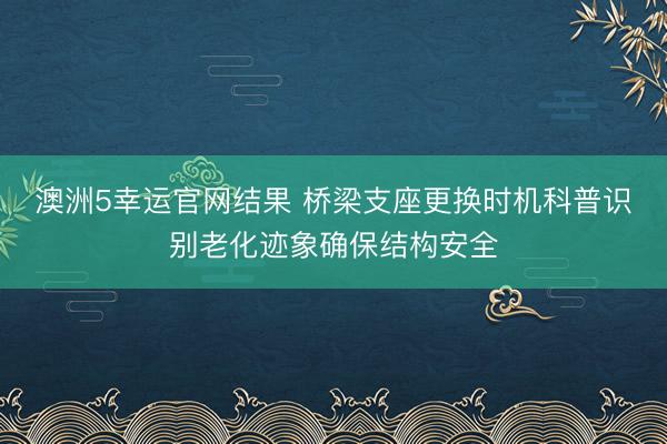 澳洲5幸运官网结果 桥梁支座更换时机科普识别老化迹象确保结构安全